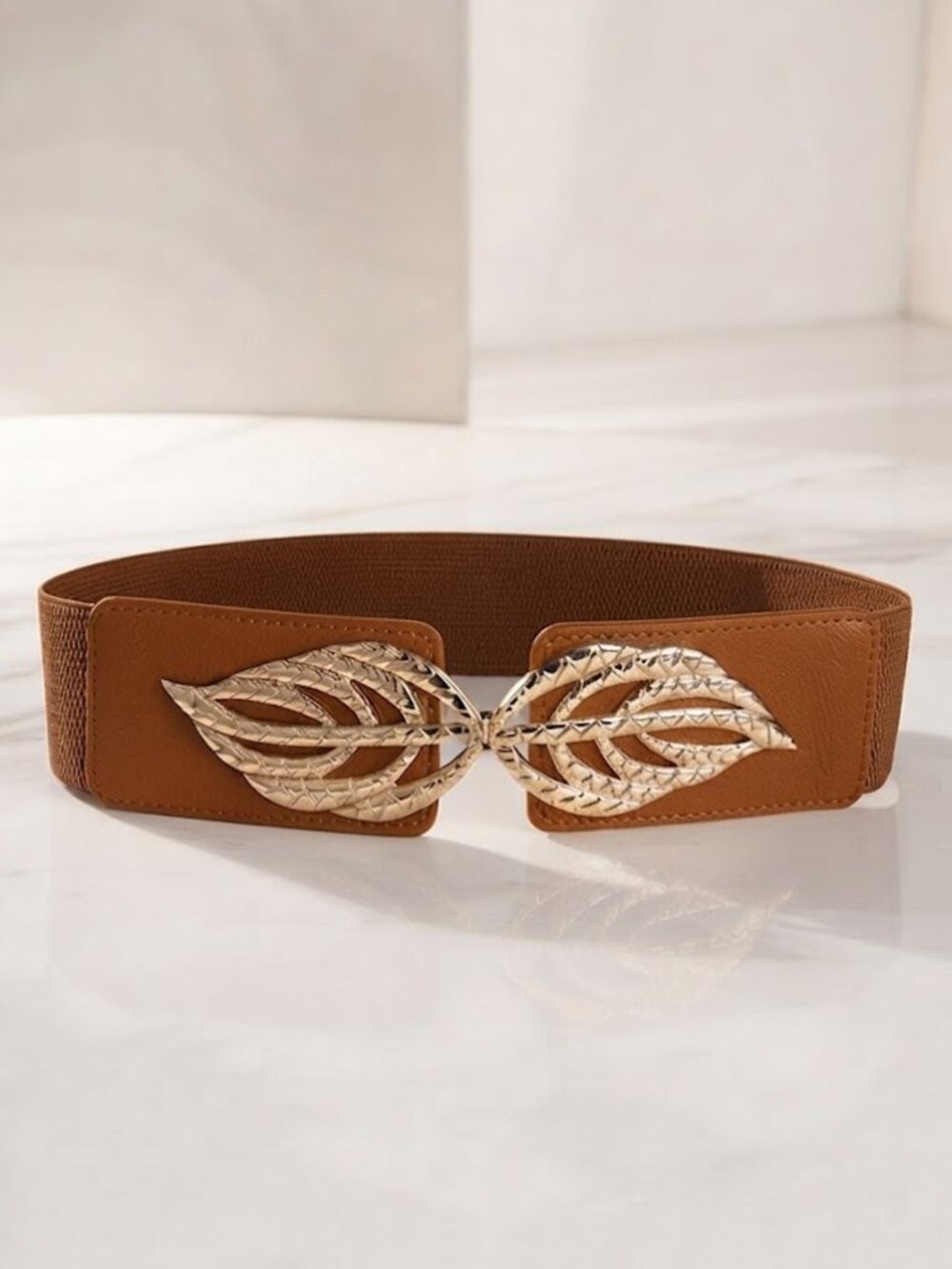 Ladies Brown Leaf Stretch Belt - 26.5 Inches